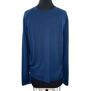 Allbirds Blue Black Run Shirt Merino Wool Base Layer Crew Long Sleeve L Large